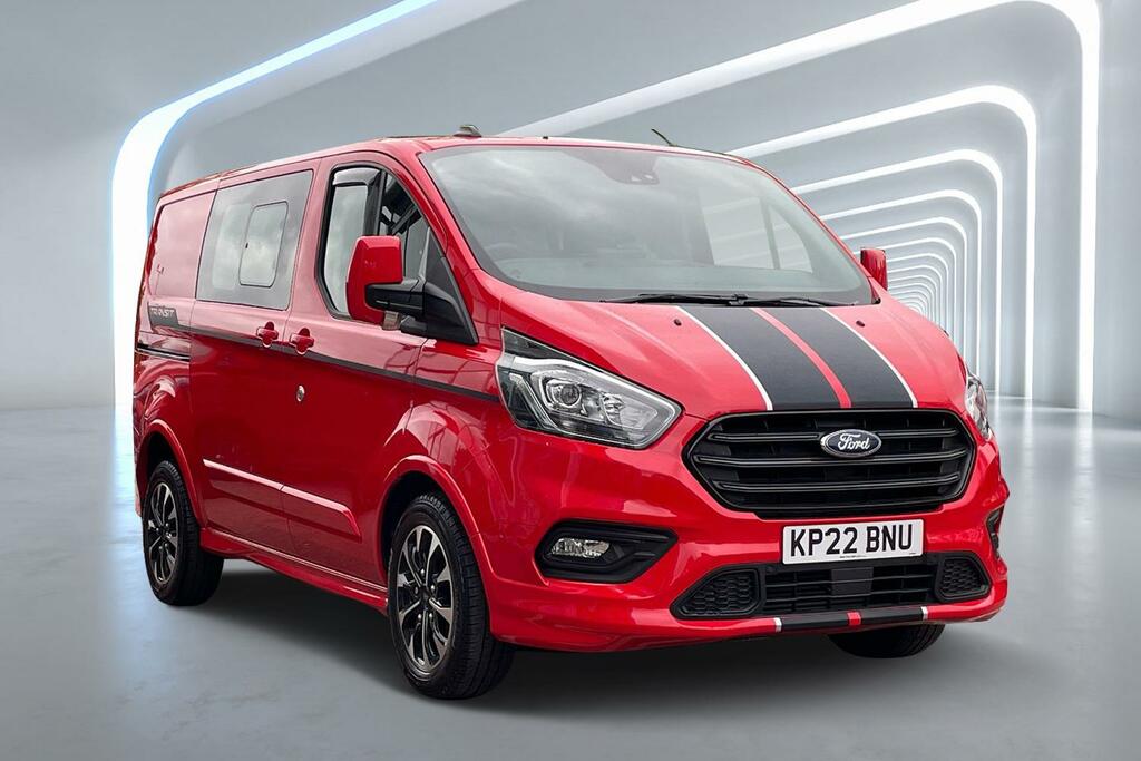 Compare Ford Transit Custom 2.0 Ecoblue 185Ps Low Roof Dcab Sport Van KP22BNU Red